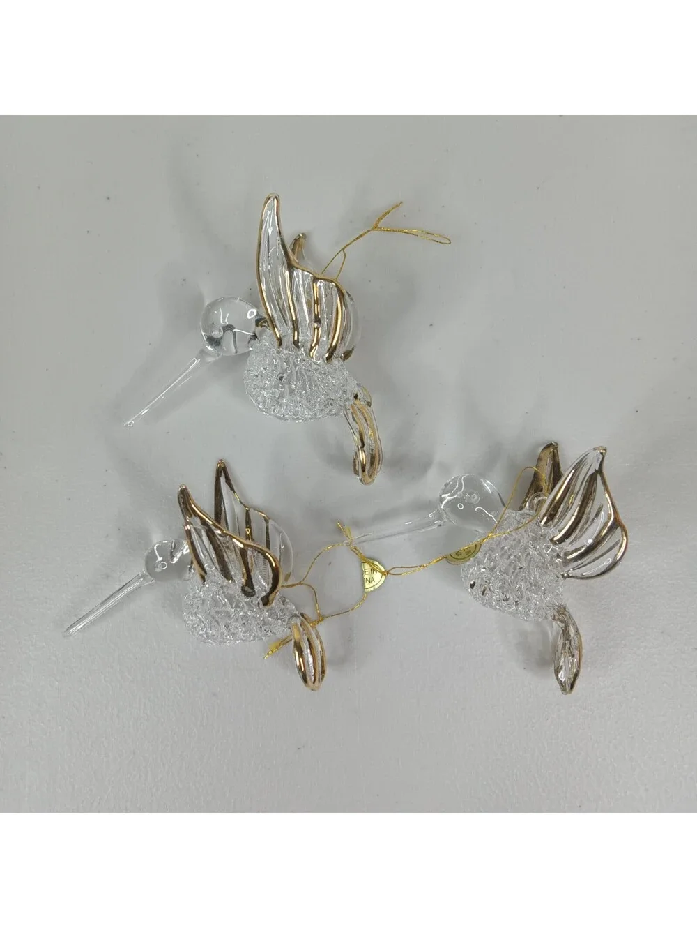 Hummingbird Vintage Ornaments Set of 9 Blown Glass with Gold Trim Item 20888